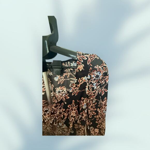 Free People Brown Leaf & Floral Pattern Smocked Waist Bank Blouse  XS - Picture 10 of 12